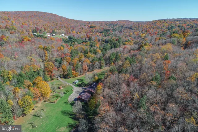 a view of a house with a mountain and a forest