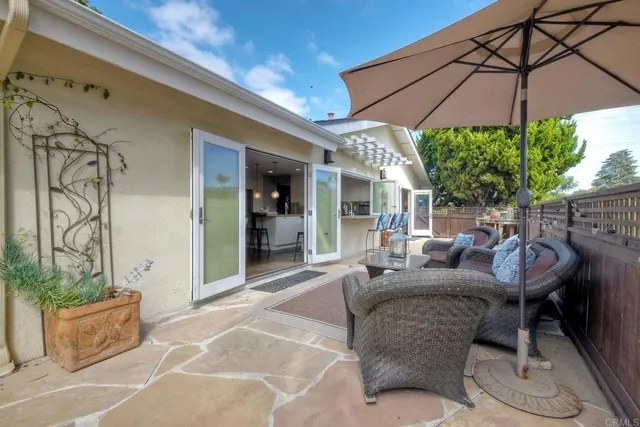a outdoor space with patio the couches and a umbrella