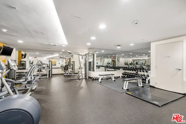 a view of a room with gym equipment