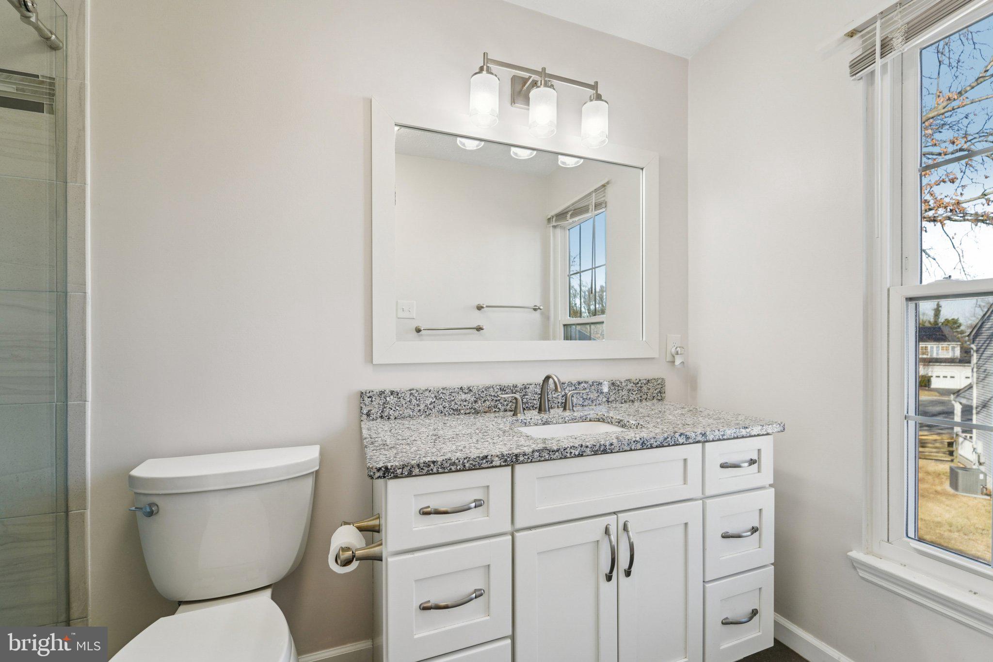216 Bookham Lane Gaithersburg, MD 20877 - Photo 29 of 49 a bathroom with a granite countertop toilet sink and mirror