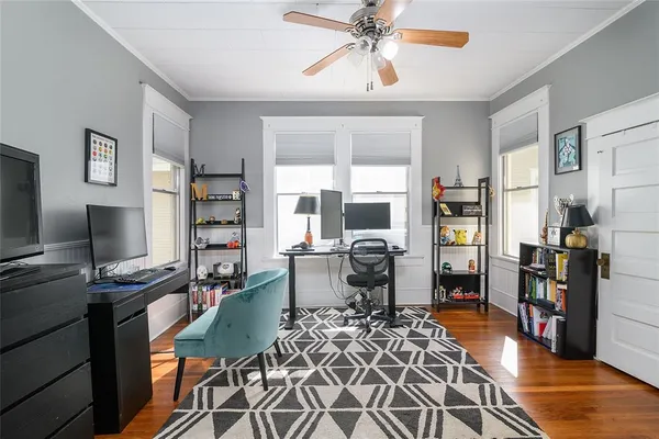 a workspace with furniture