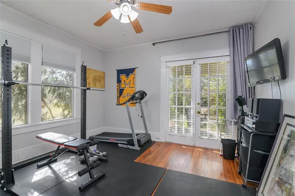 a view of a room with gym equipment