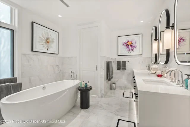 a bathroom with a tub a sink and a shower