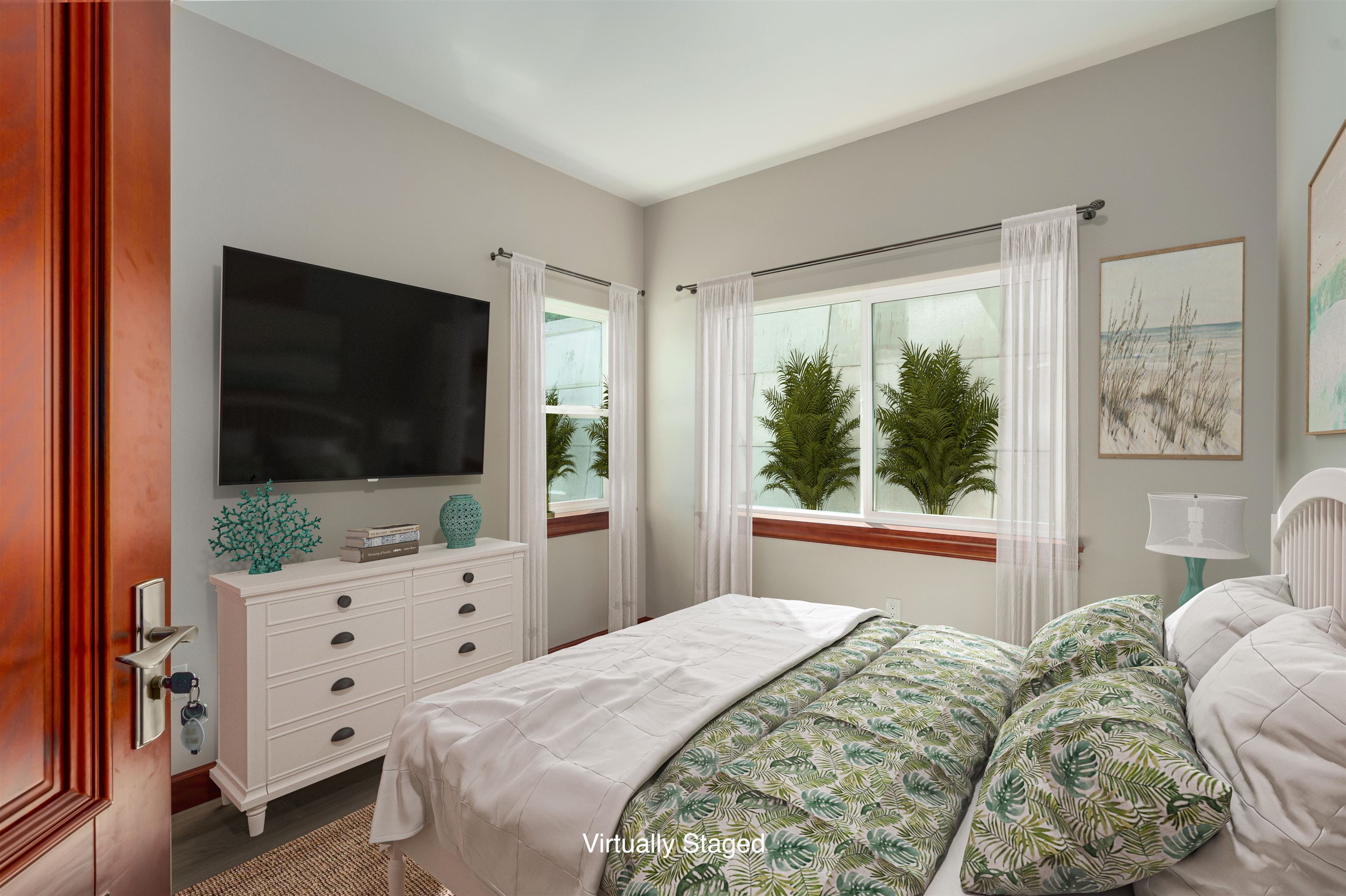 2757 South Kihei Road, Unit 101 Kihei, HI 96753 - Photo 7 of 26 a bedroom with a large bed and a flat tv screen on dresser