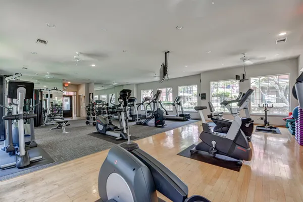 a view of a room with gym equipment