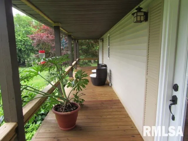 a porch with seating space