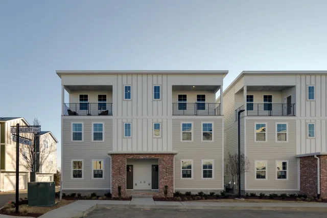 a front view of a building with windows