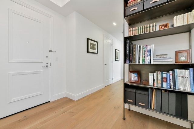 a view of an entryway and workspace