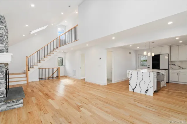 a view of a balcony with a lake view