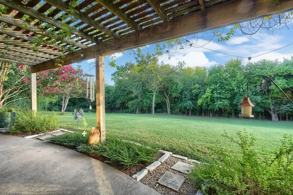 a view of a backyard with garden