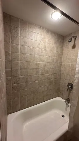 a bathroom with a bathtub