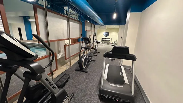 a view of a room with gym equipment