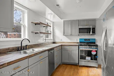 a kitchen with a sink cabinets and stainless steel appliances