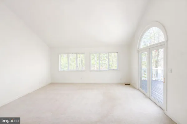 a view of a lush green forest with trees and some houses