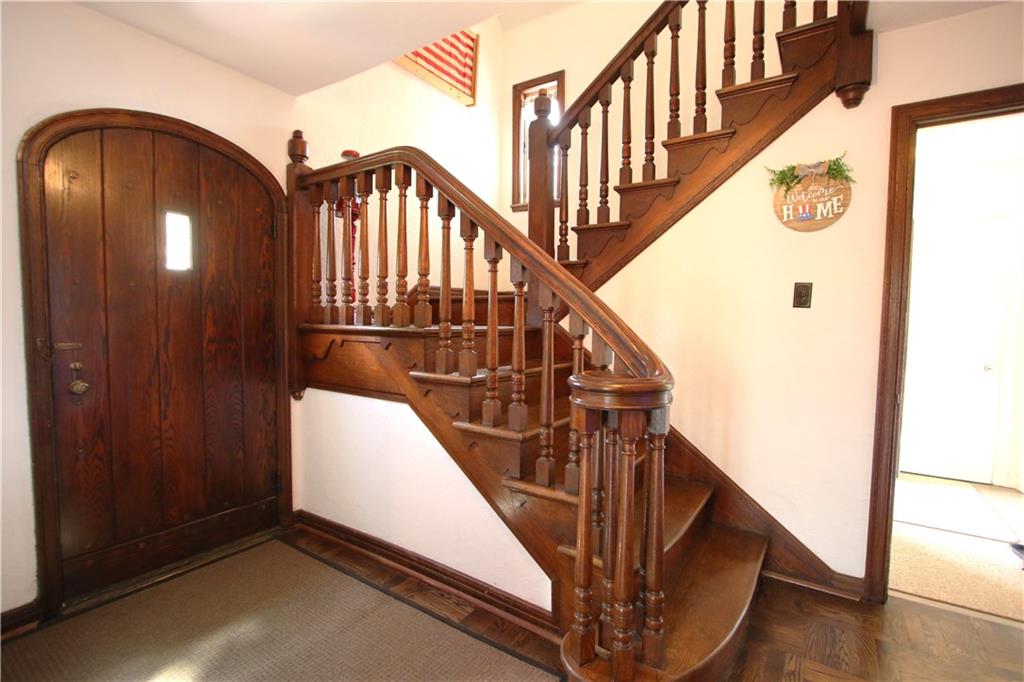 1121 Try Street Monongahela, PA 15063 - Photo 6 of 38 Absolutely Gorgeous Wood Staircase & Wood Floors in 12x9 Foyer featuring a Shakespeare Door for Front Entry
