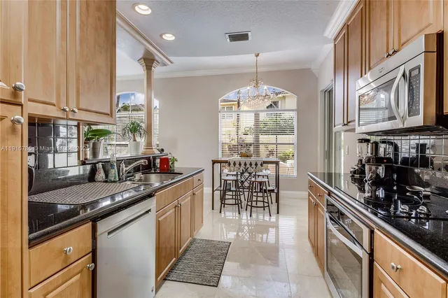 a kitchen with lots of counter top space