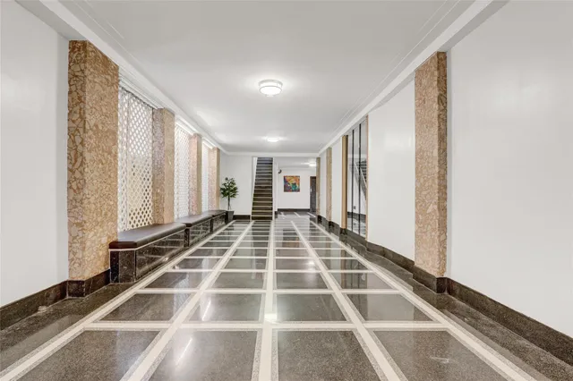 a view of a black and white checkered floor