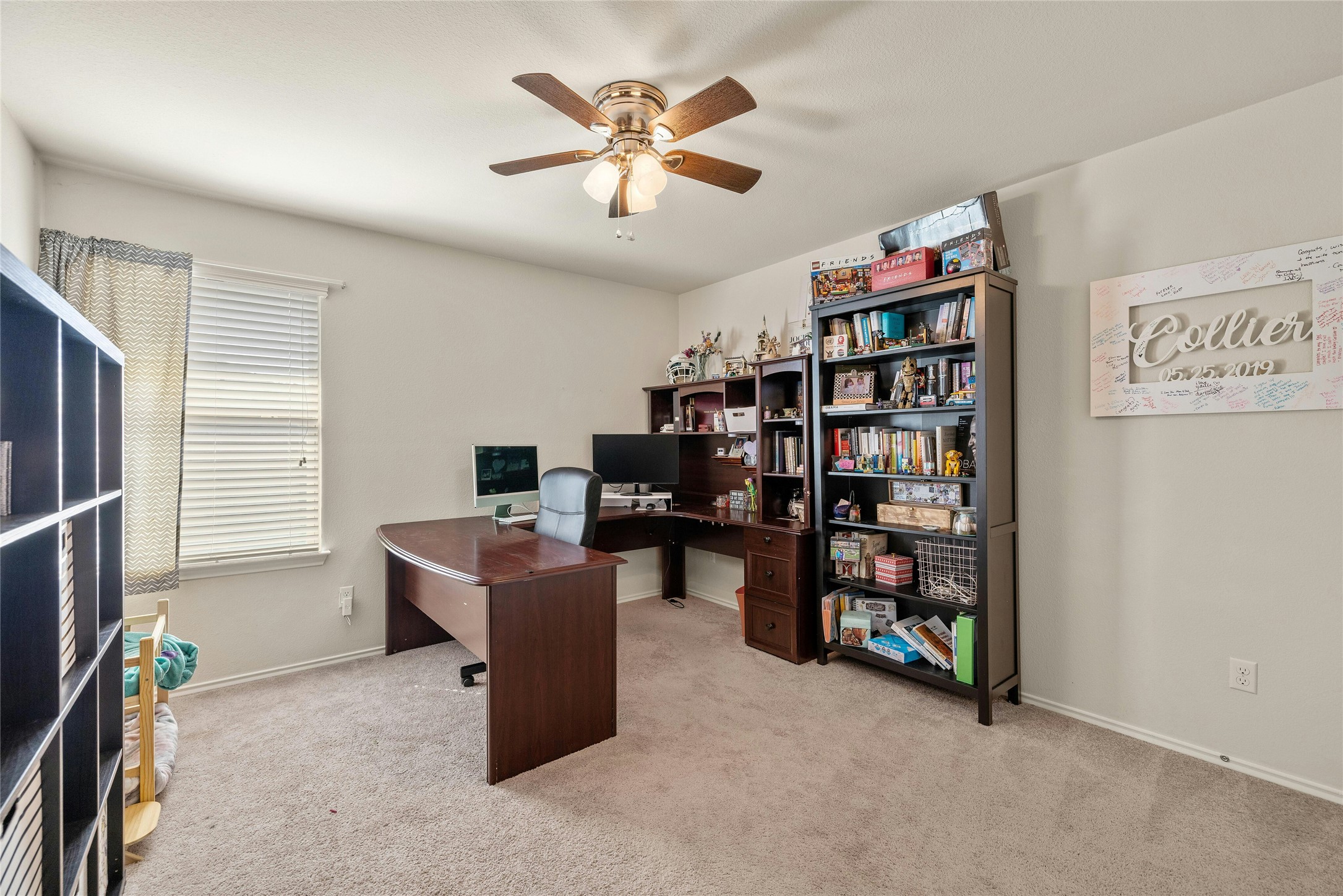 104 Bufflehead Lane Leander, TX 78641 - Photo 19 of 34 Office featuring light carpet and a ceiling fan