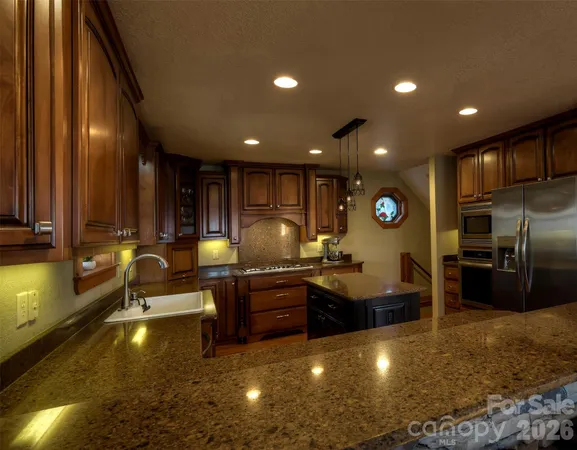 a kitchen with lots of counter top space