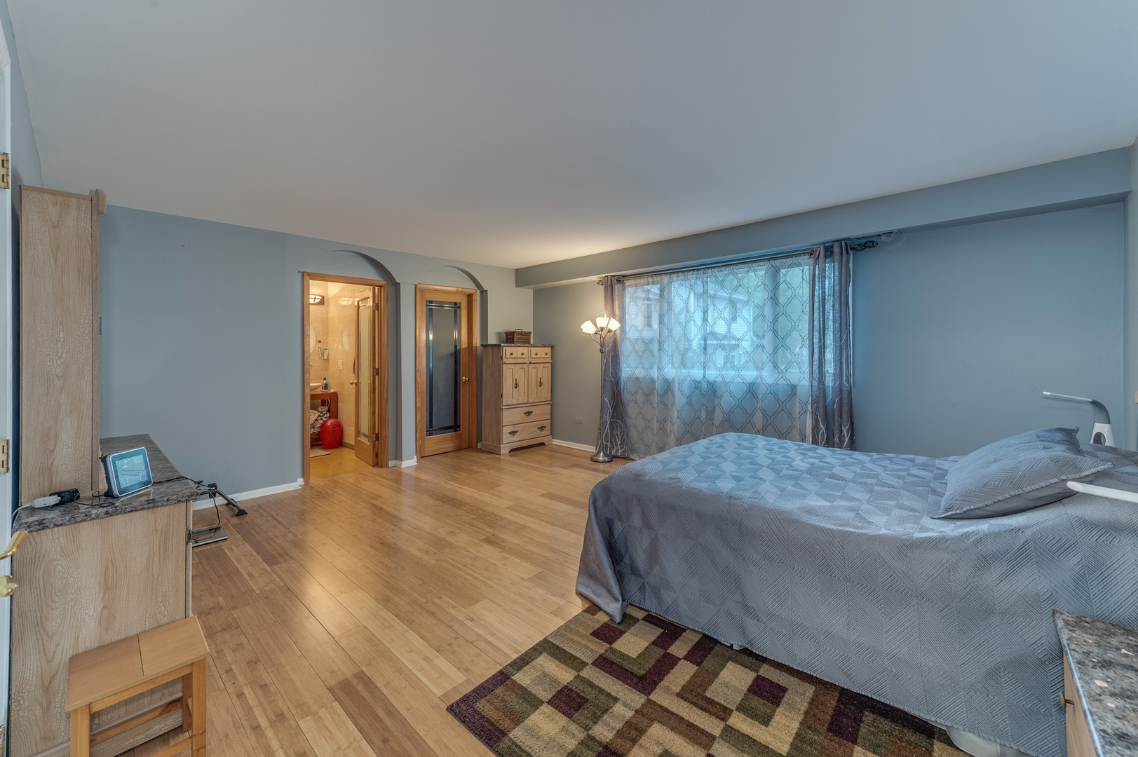 110 Green Bay Road, Unit 101 Glencoe, IL 60022 - Photo 18 of 31 a bedroom with a bed and a large mirror