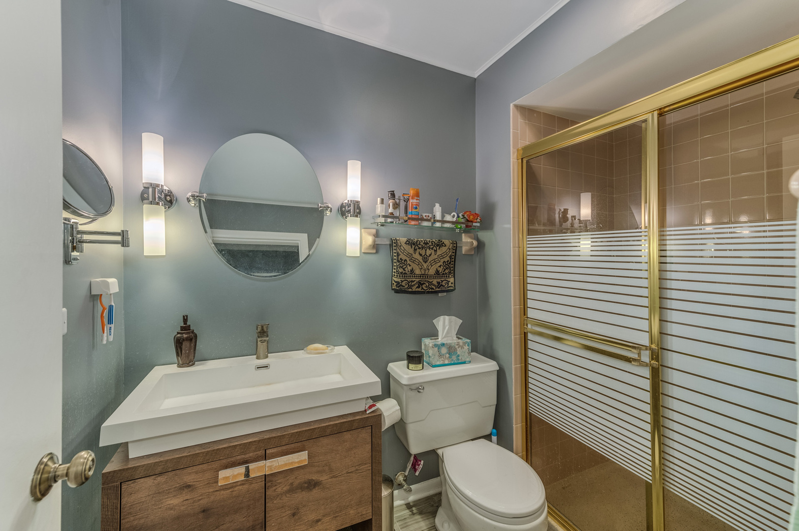 110 Green Bay Road, Unit 101 Glencoe, IL 60022 - Photo 22 of 31 a bathroom with a sink a mirror a toilet and vanity