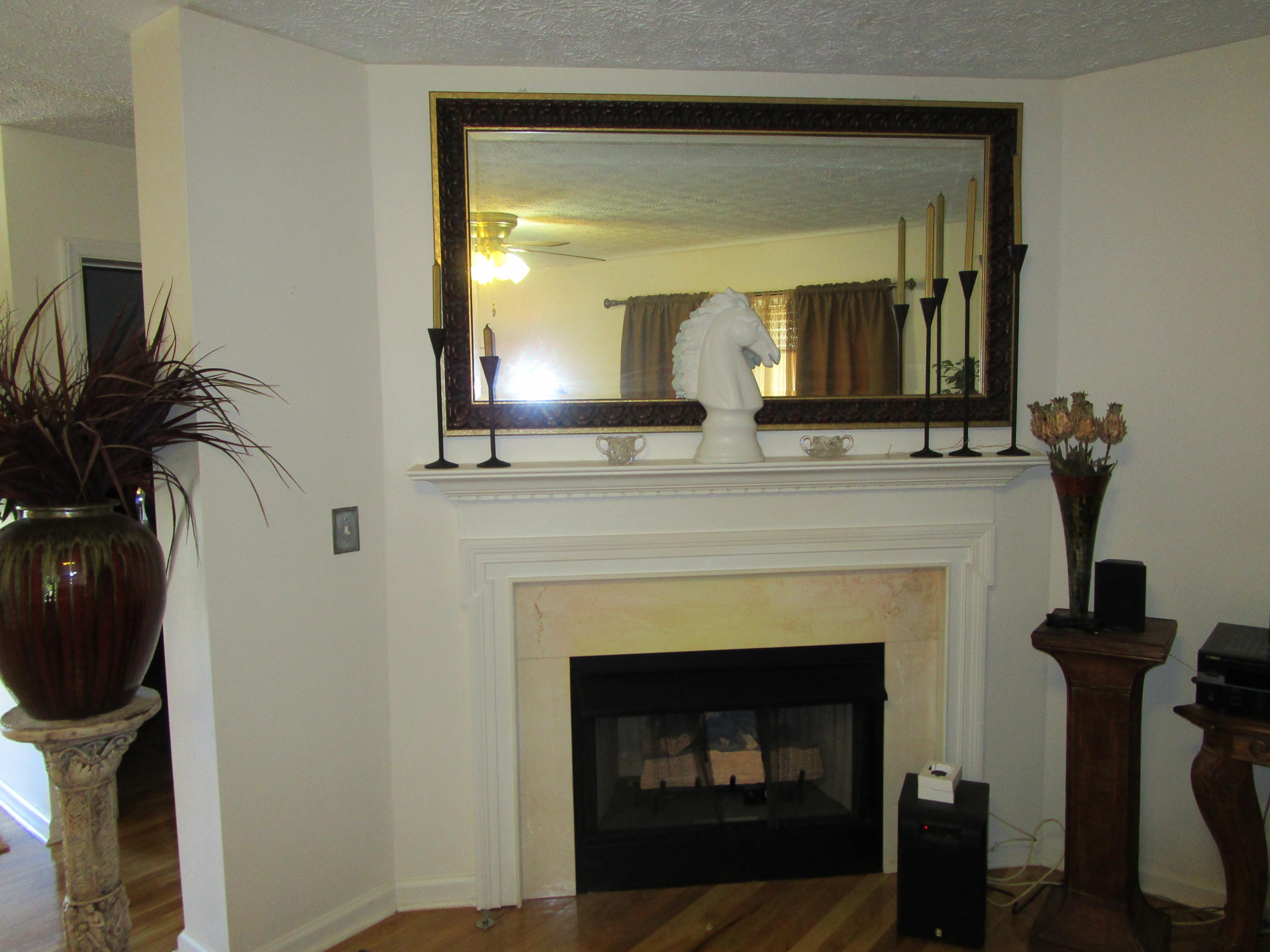 520 Green Level Road Boones Mill, VA 24065 - Photo 16 of 43 a hallway with a fireplace a clock and a potted plant