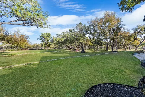 a view of a green field with trees