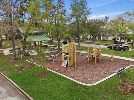 a view of a park with swings