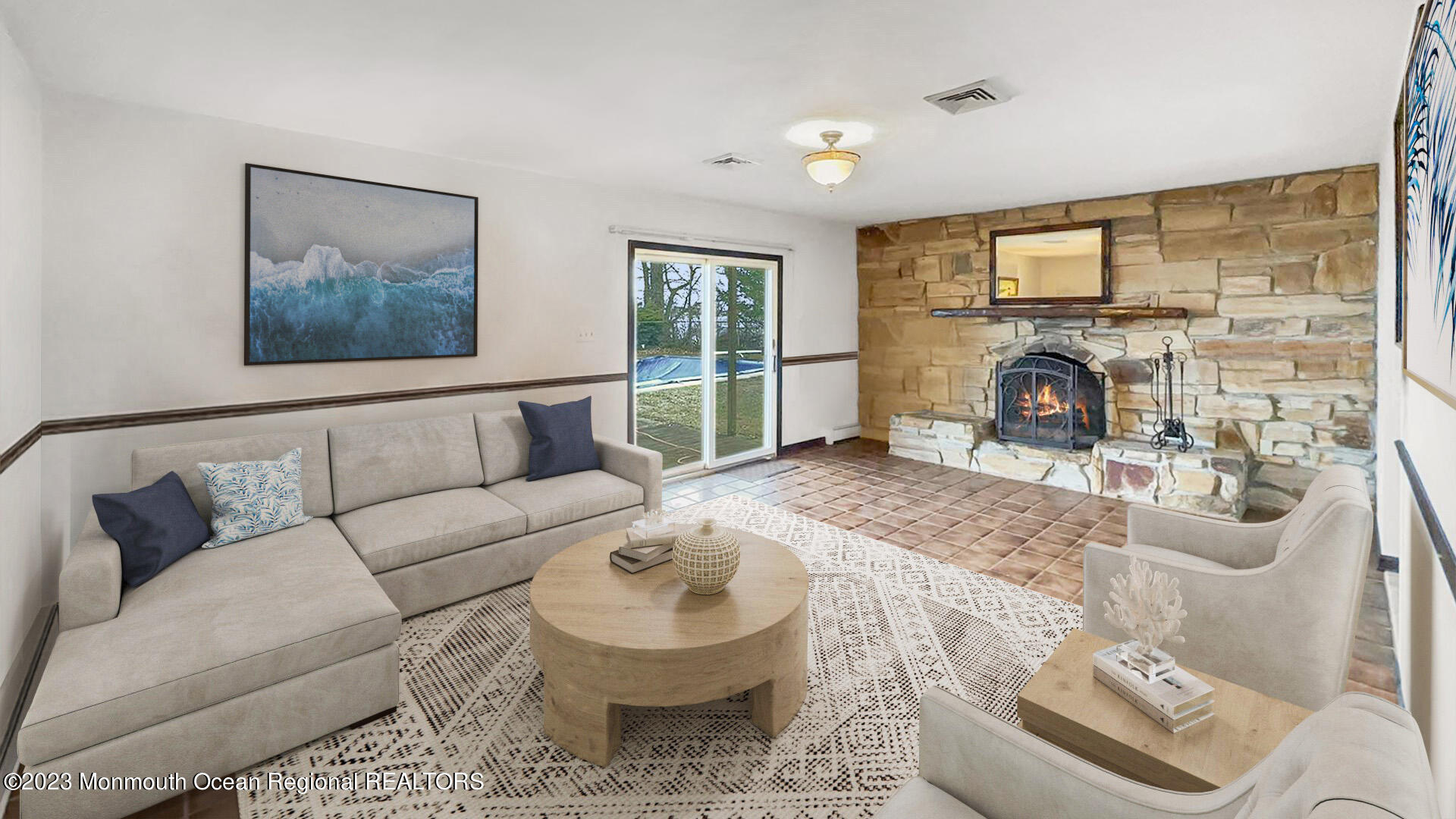 69 Horseneck Point Road Oceanport, NJ 07757 - Photo 3 of 22 a living room with furniture and a fireplace