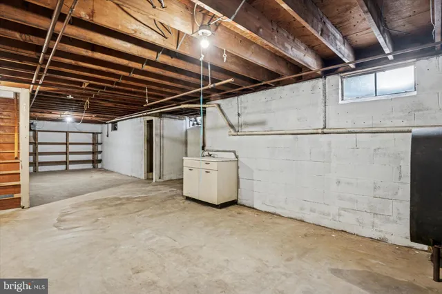 a view of a garage with storage