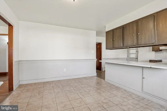 a kitchen with a cabinets and a refrigerator