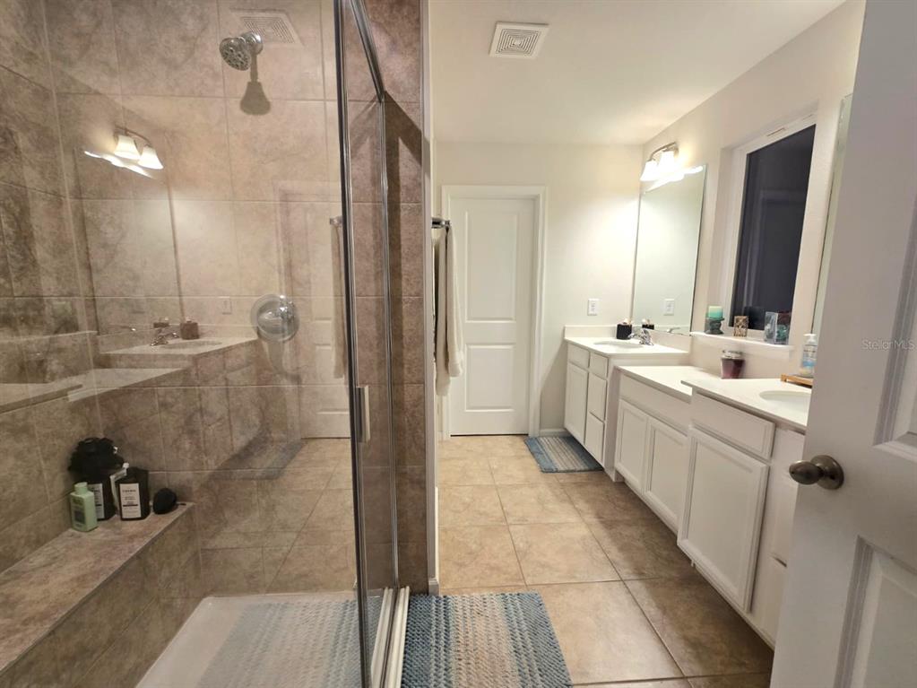 10682 Old Sycamore Loop Land O Lakes, FL 34638 - Photo 14 of 22 a large bathroom with a double vanity sink a large mirror and shower