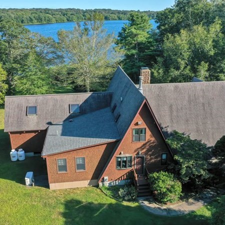 an aerial view of a house