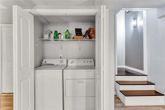 a utility room with dryer and washer