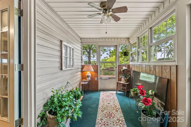 a view of a porch with a potted plant
