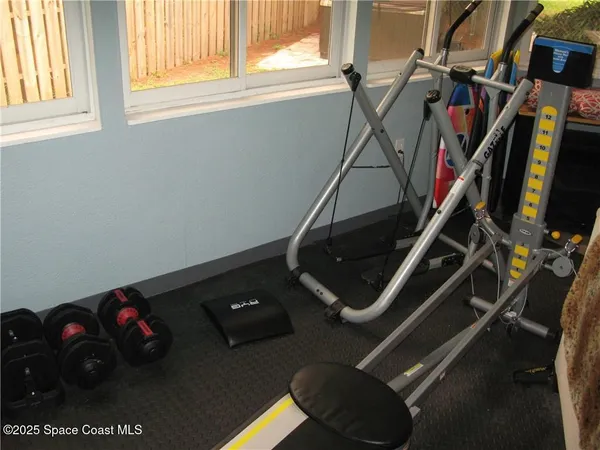 a room with gym equipment