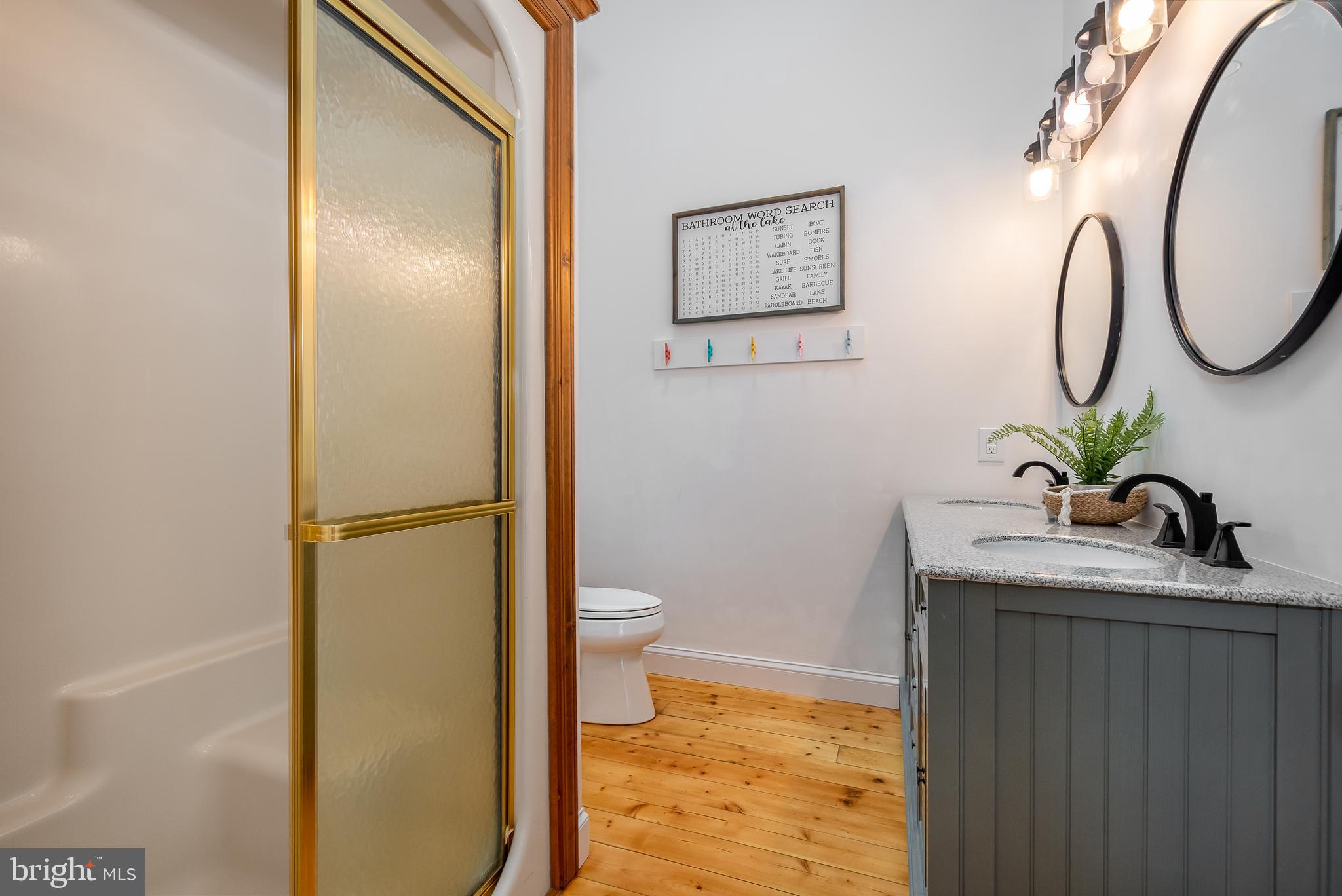 1038 South Blakeslee Road Oakland, MD 21550 - Photo 26 of 69 a bathroom with a granite countertop sink toilet and a mirror