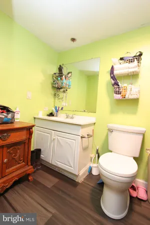 a bathroom with a toilet a sink and a mirror