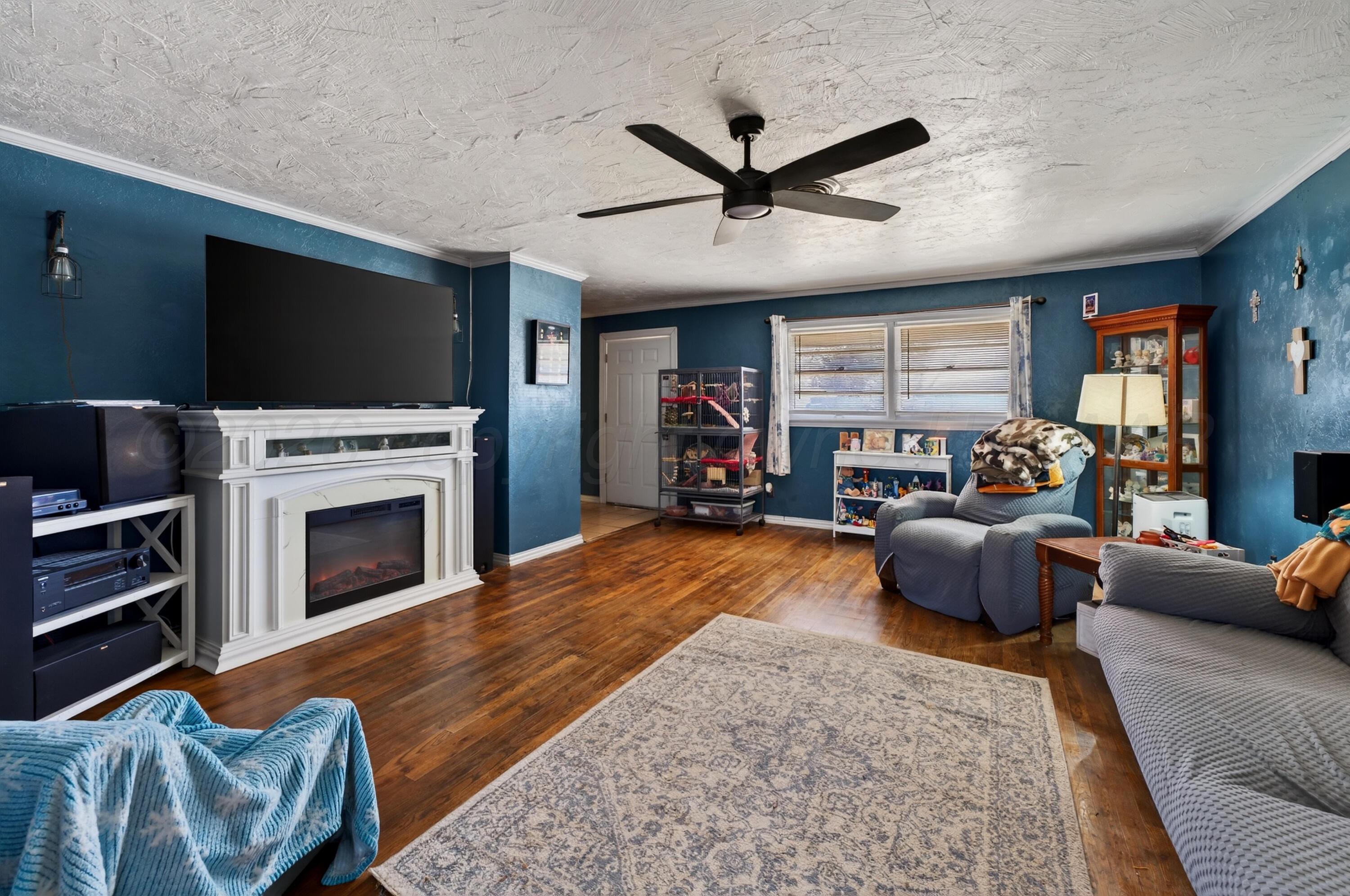 2519 9th Avenue Canyon, TX 79015 - Photo 5 of 24 a living room with furniture a flat screen tv and a fireplace