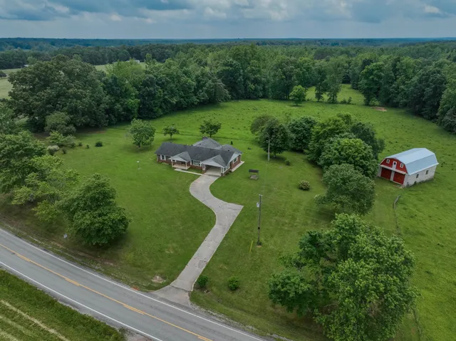 a view of a yard with a tree