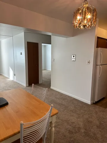 a room with a chandelier