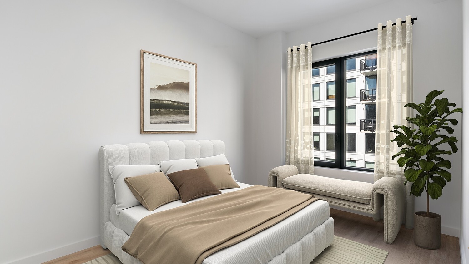 161 Lenox Road, Unit 512 Brooklyn, NY 11226 - Photo 6 of 13 a bedroom with bed and a potted plant