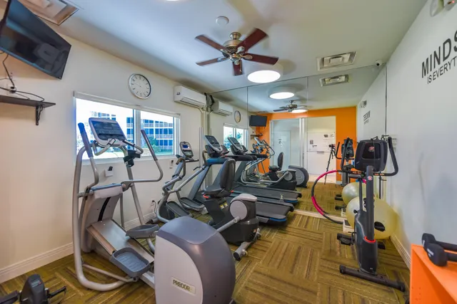 a view of a room with gym equipment