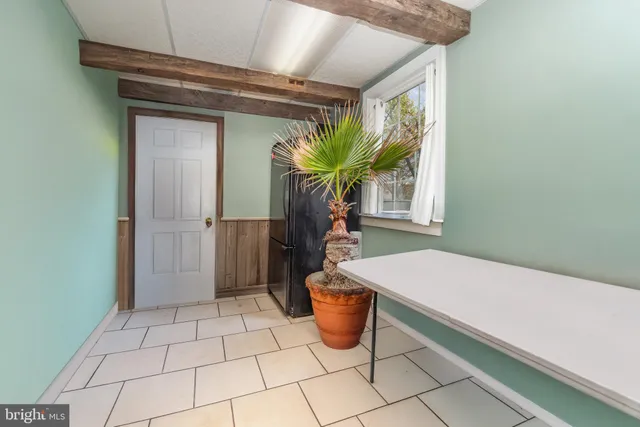 a bath room with a window