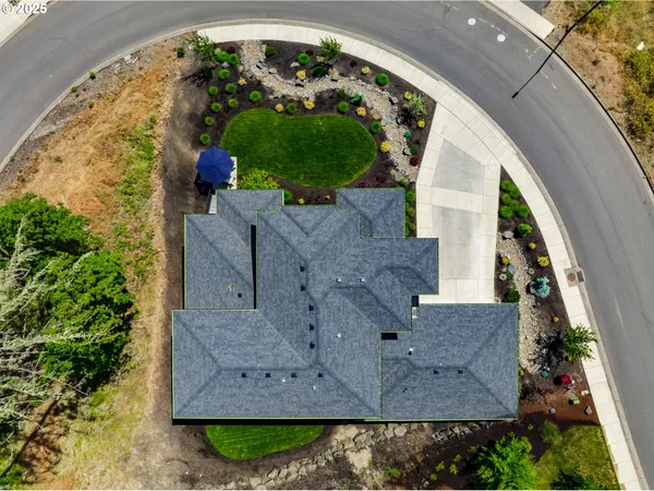 an aerial view of a house