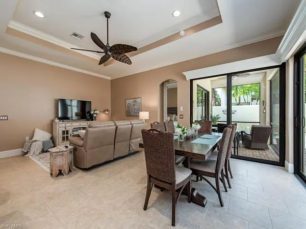 a view of a livingroom with furniture and a table