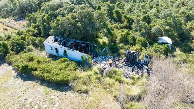 a view of a wooden house with a tree