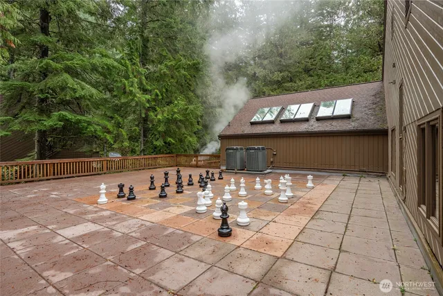 a view of a terrace with chairs