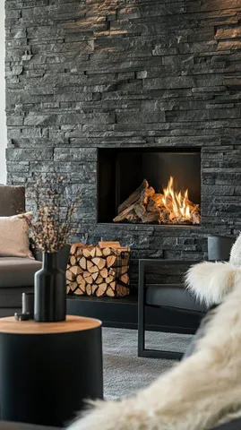 a living room with a fireplace