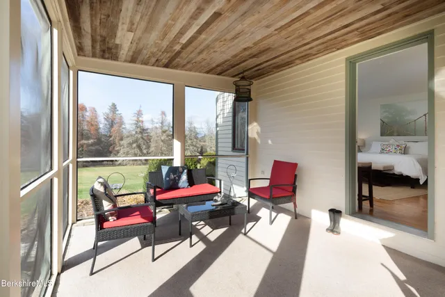 a building outdoor space with seating space